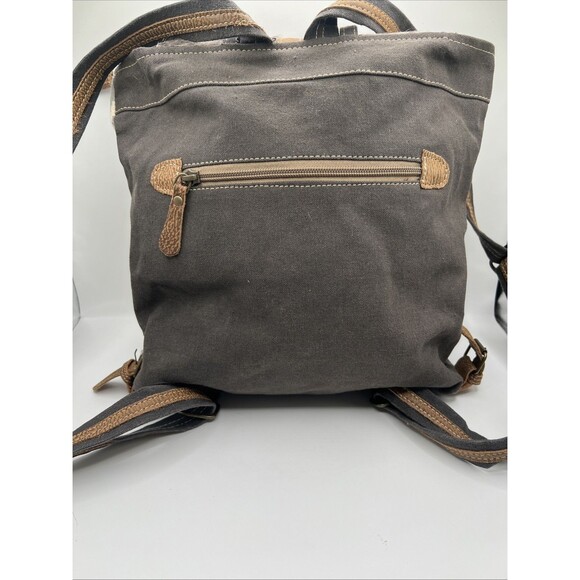 Myra Bag Aztec Motif, Leather, Cotton Backpack, Flap Closure, Grey/White, VGC - Picture 4 of 10